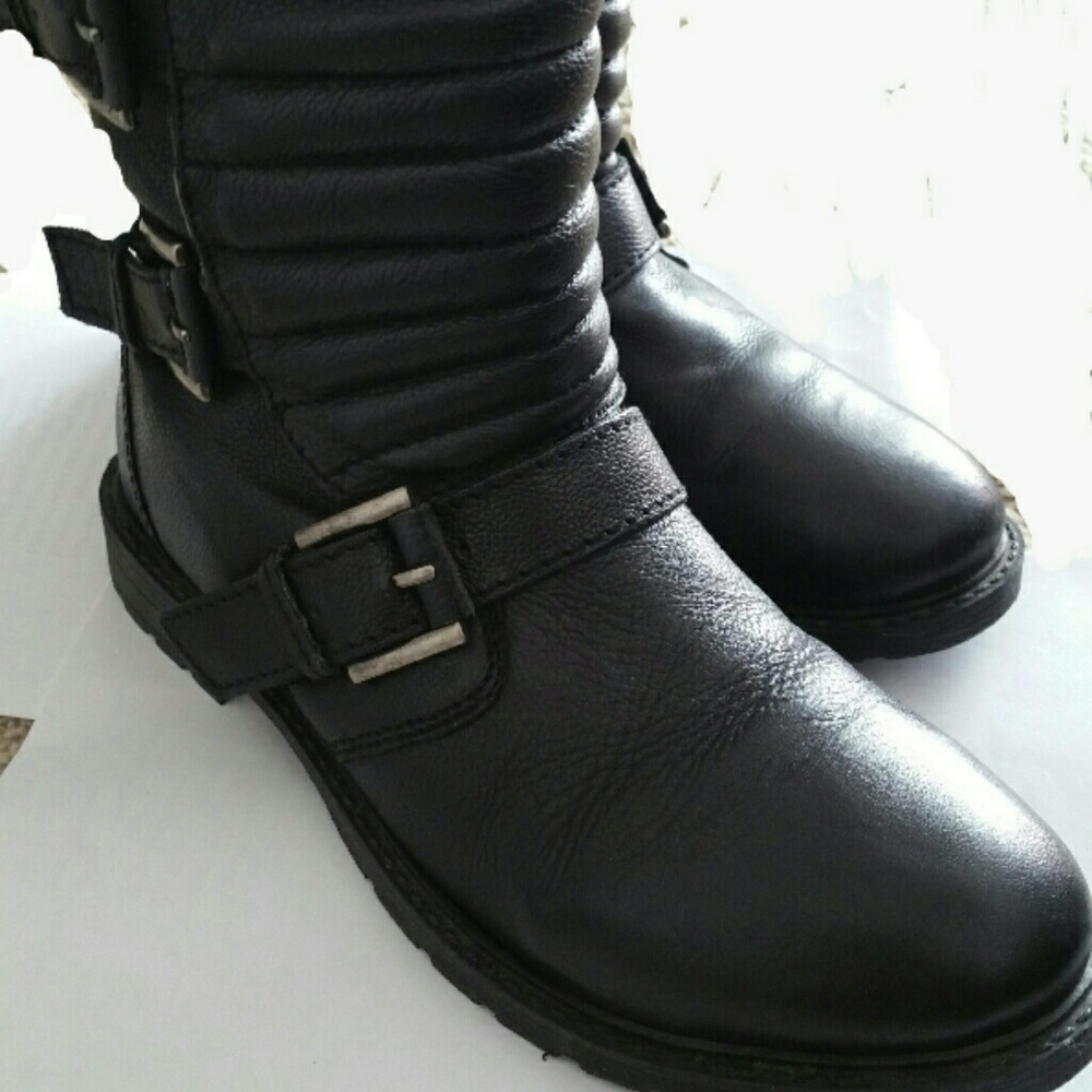 ZARA black leather moto boots